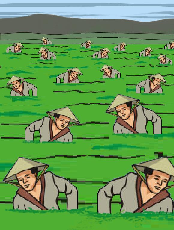 Mao's Cultural Revolution used Red Guards to beat citizens into conformance with his revolution; here he gets citizens to plant crops, after which he plants the citizens themselves