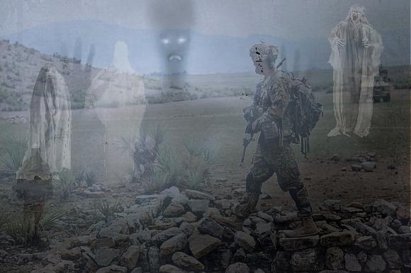 ghosts of Afghanistan inhabit the haunted battleground�the highest members of [Dubya's and OBomb'em's] administrations knew where bin Laden was tucked away but sent U.S. troops to die in Afghanistan looking for a ghost
