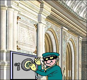 Here a burglar that has just robbed some poor people gives his loot to the rich oligarchs; in Russia, it's their Putin-led kleptocracy; in the U.S., it's the corporatocracy and the oligarchs like the Koch brothers who get the loot