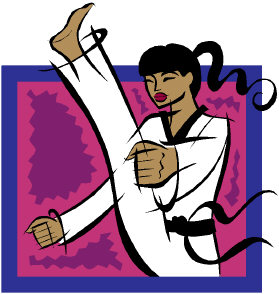 An aggressive female playing an aggressive role featuring karate fighting