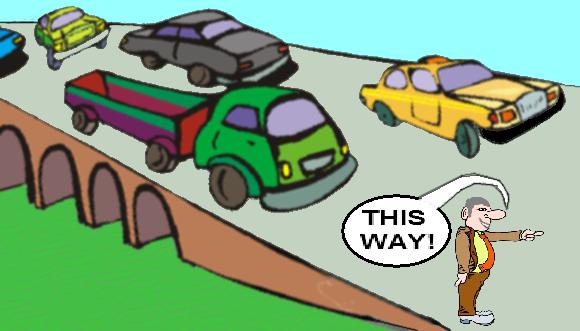 Note that this politician is directing the traffic to go where it is already going, and he is pathetically trying to look like he is leading them!